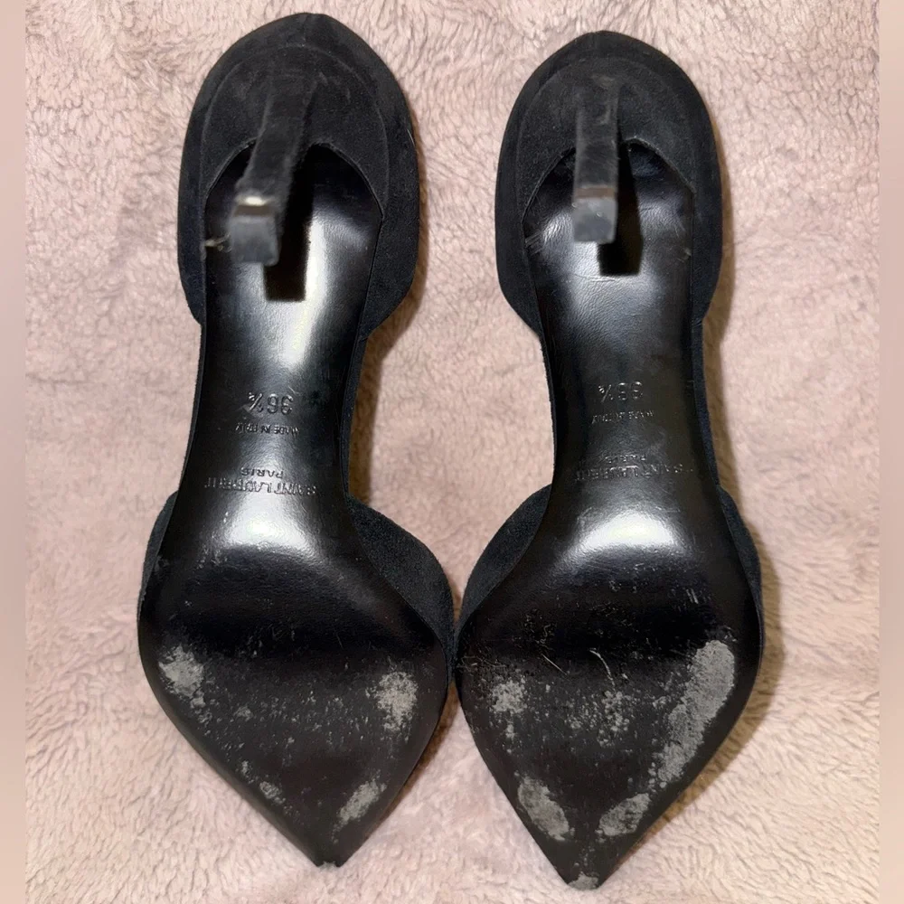 Saint Laurent Paris Black Suede D’Orsay Pointed Toe Stiletto Heels | Designer - Picture 6 of 10
